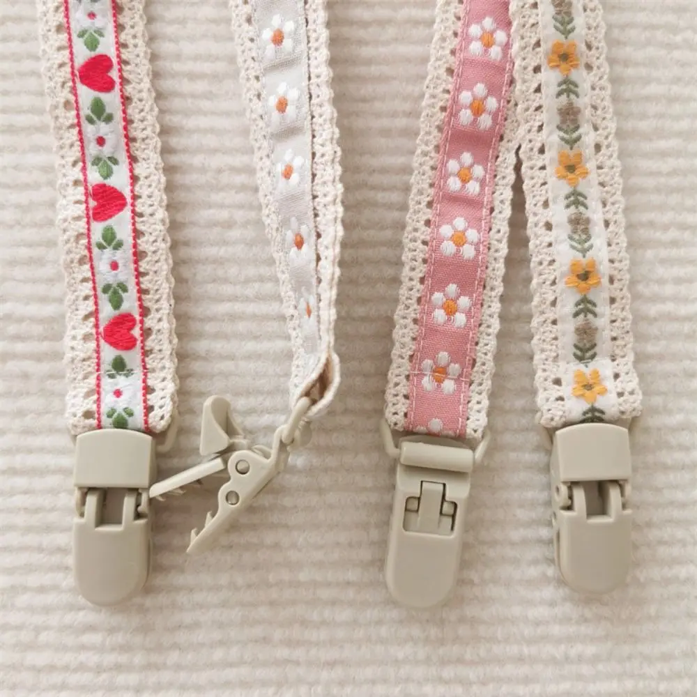 Ethnic Style Baby Cloth Pacifier Chain Embroidery Floral Teether Straps Soother Holder Dummy Clips Adjustable