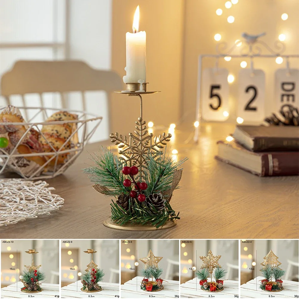 

1PC Christmas Candle Holder Golden Iron Christmas Tree Elk Stars Snowflake Candle Holder Christmas New Year Table Decoration2024