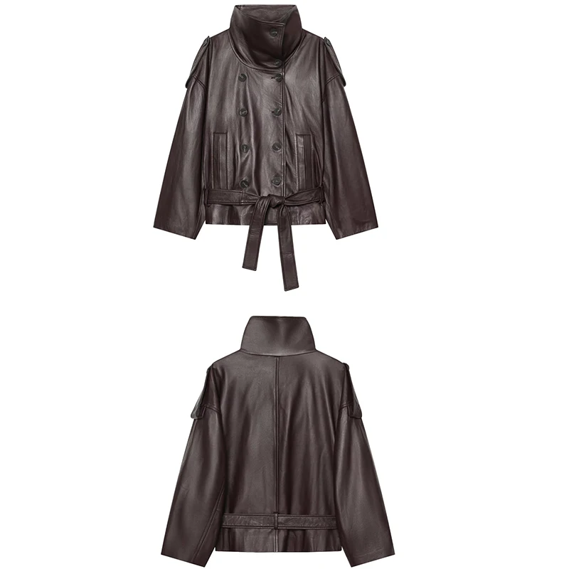 Guobioziy Women's Slim Fit Faux Leather Jacket 2026 Spring-Autumn New Euro-American Casual Fashion Trend Motorcycle Street Style