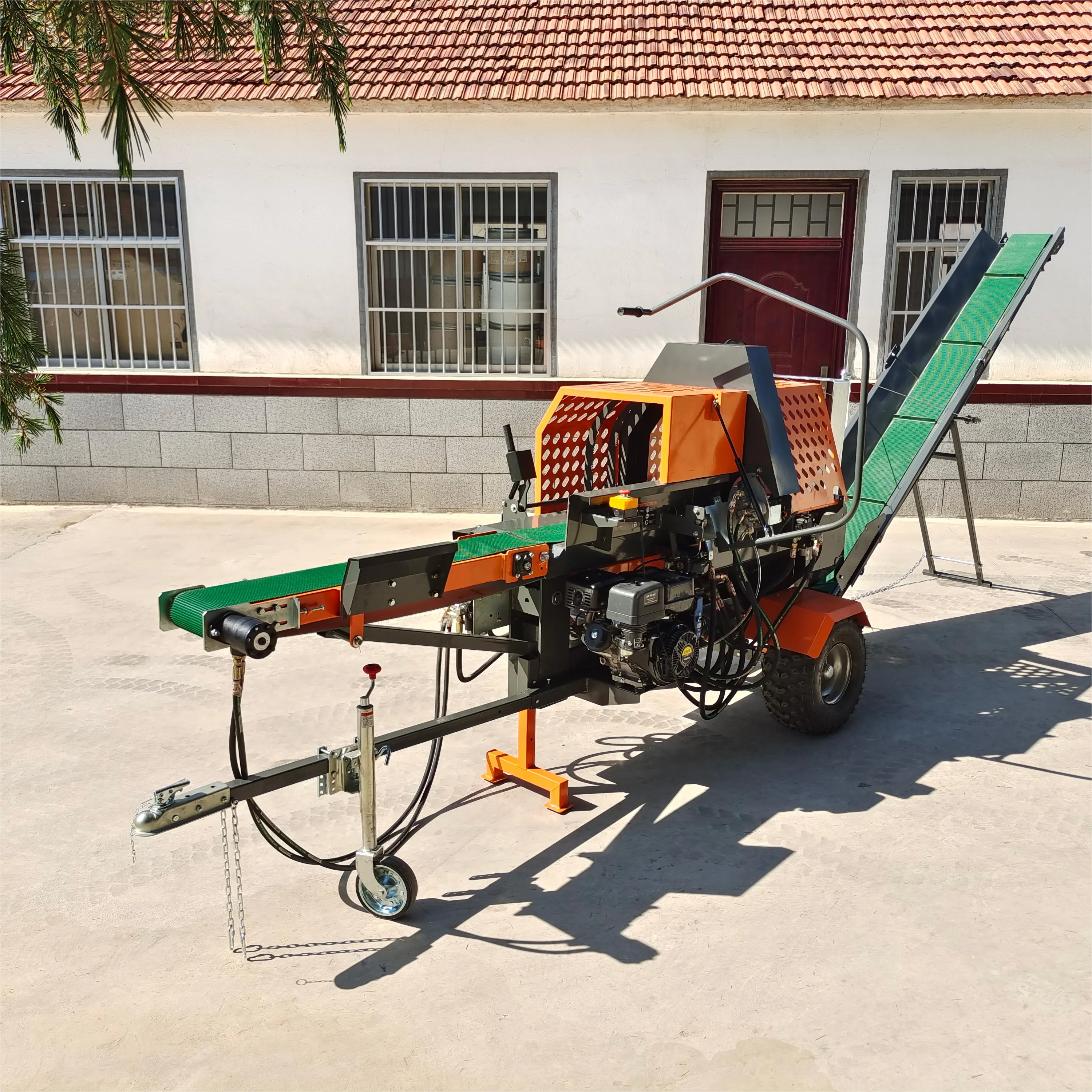 Hydraulic Log Splitter Machine, Horizontal Wood Processor With Log Conveyor For Efficient Firewood Production