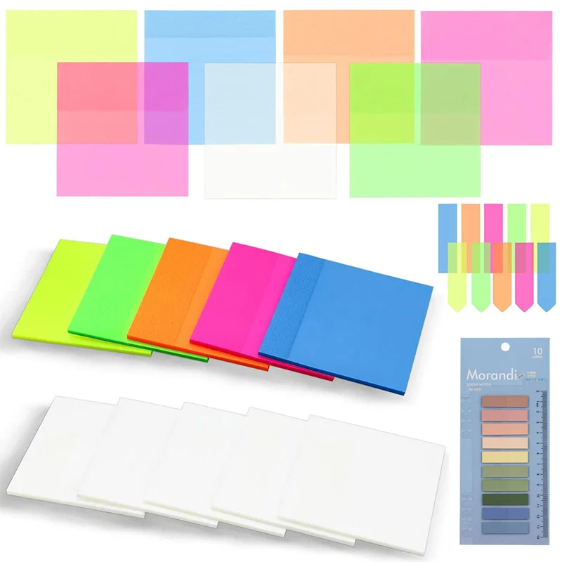 50Sheets Transparent Sticky Note Pads Waterproof Self-adhesive Sticky Notes Notepad Suitable for School Office Supplies Memo