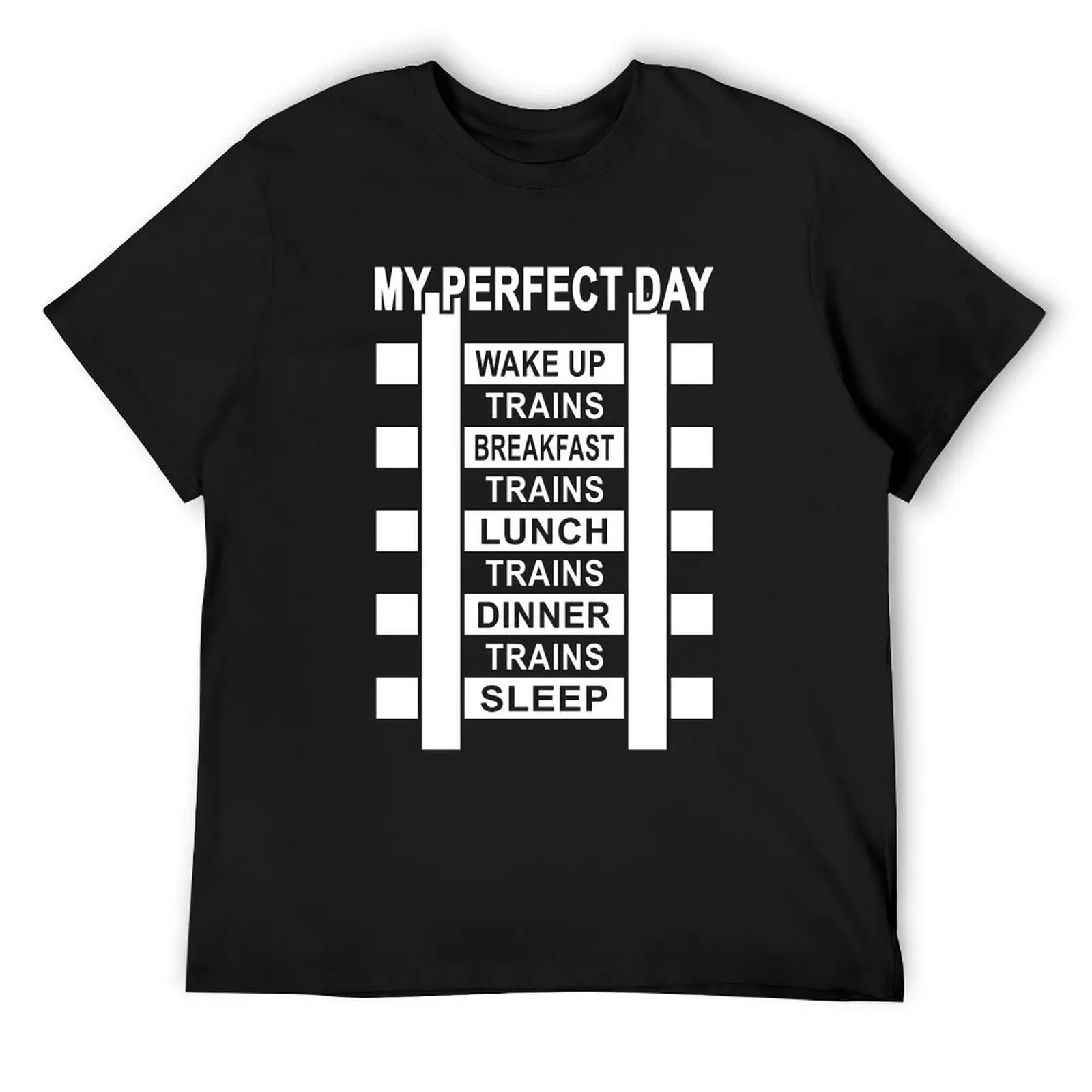 Funny Railroad Locomotive Train Lover Gift 'My Perfect Day' Trains T-Shirt Blouse mens graphic t-shirts big and tall