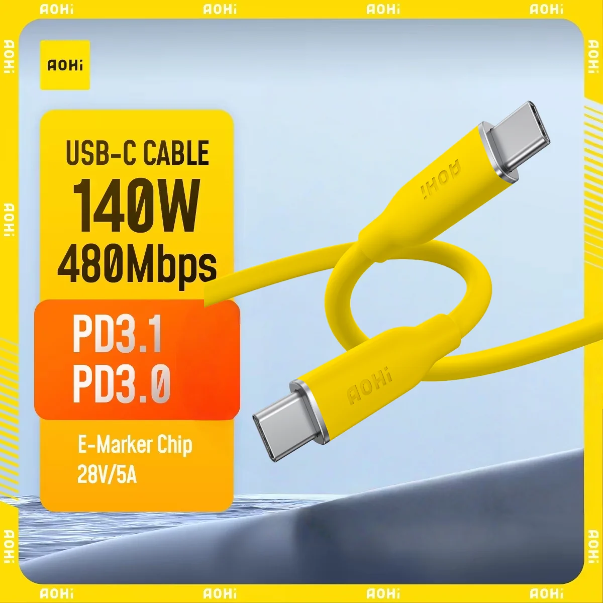AOHI 140W PD 3.1 USB C to USB C Fast-charging Silky Cable 3.3ft