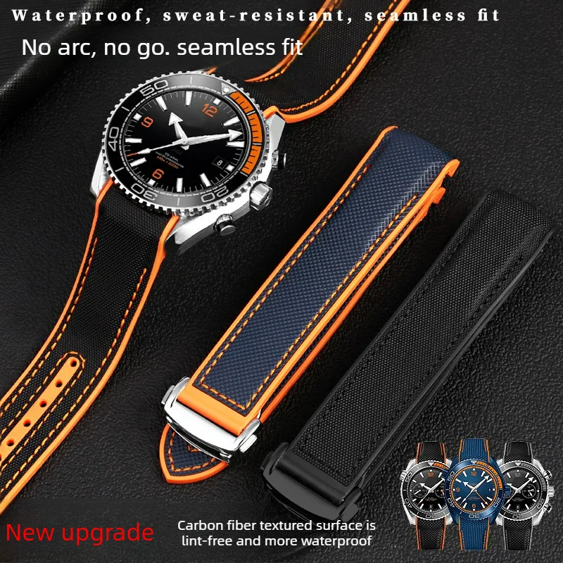 For Omega Ocean Universe 600 Seamaster 300 Nylon Watch Straps, 8900 Series Silicone Rubber Straps for Men, 22mm