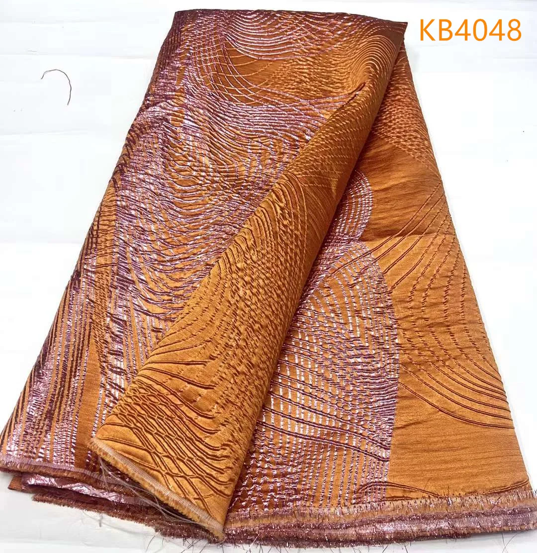 2024 African Brocade Jacquard High Quality Organza Lace Fabric Nigerian Gilding Brocade Lace Tulle Lace For Evening Dress KB4048
