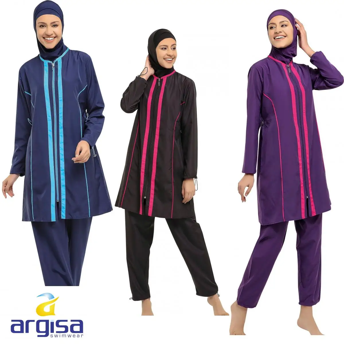 Arisa 7105 long sleeve striped full Burkini Muslim Swimwear S-XXL Hijab Islamic Swimsuit Turkey Women Swim Blue black Purple