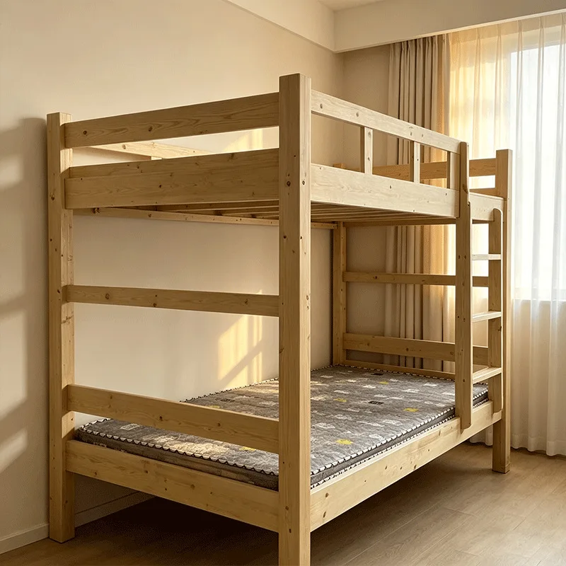 Solid wood bed staff apartment dormitory high and low bed small apartment child and mother bed adult children two-layer wooden