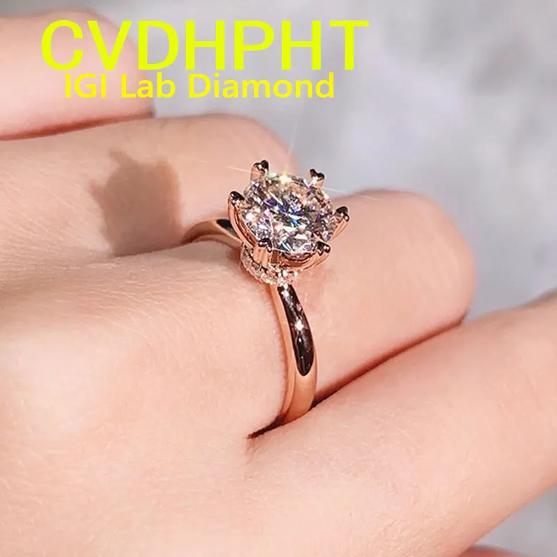 Custom Real Real 18K Rose gold IGI Lab grown Diamond Ring Round cut Diamond wedding ring Factory ﻿
