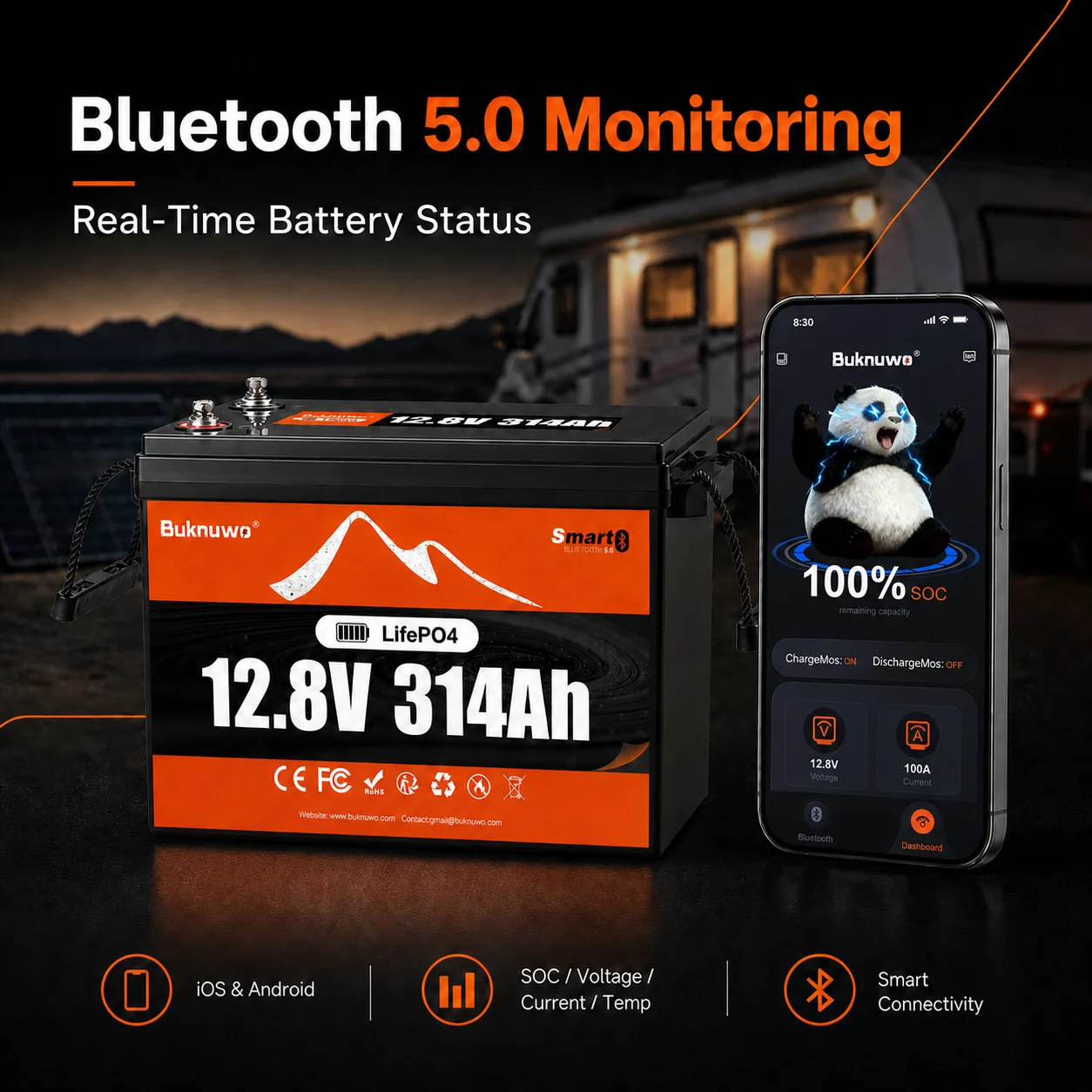 BUKNUWO 314Ah LiFePO4 Battery Built-in BMS Low Temp Cut-off 4000-15000 Deep Cycles for RV Solar Home Energy Storage Off-Grid