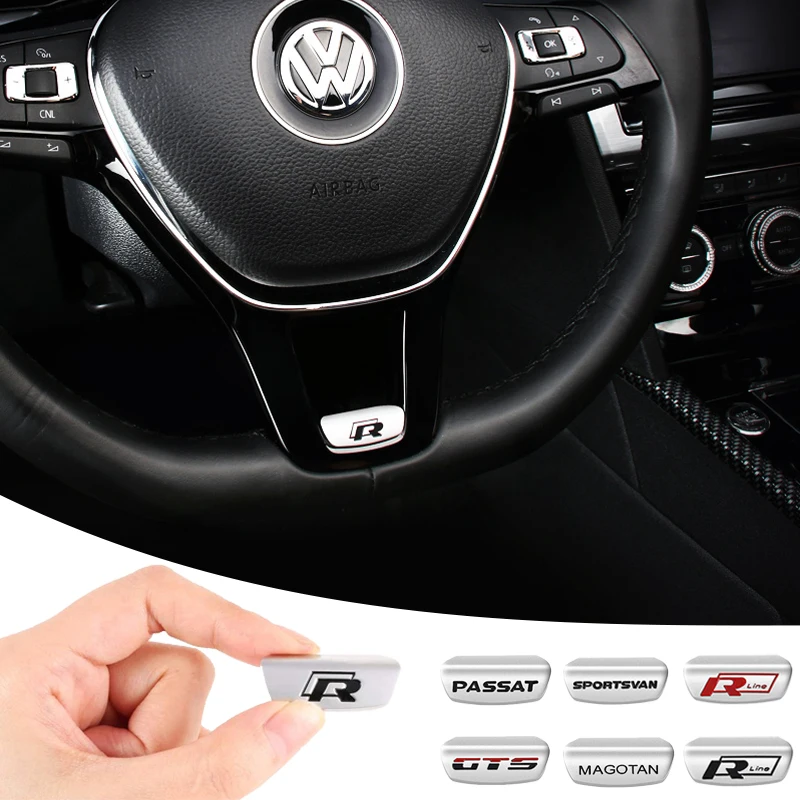 Pegatinas decorativas 3D de metal para el emblema del volante de coche, para Volkswagen VW RLine R GTI Golf Amarok T5 Phaeton Teramont ID3