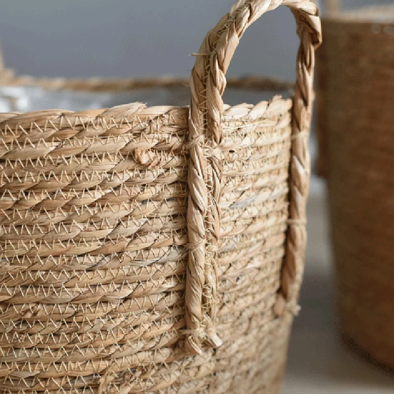 Garden Flower Pot Natural Seagrass Basket Rattan Straw Basket Foldable Seagrass Flower Baskets