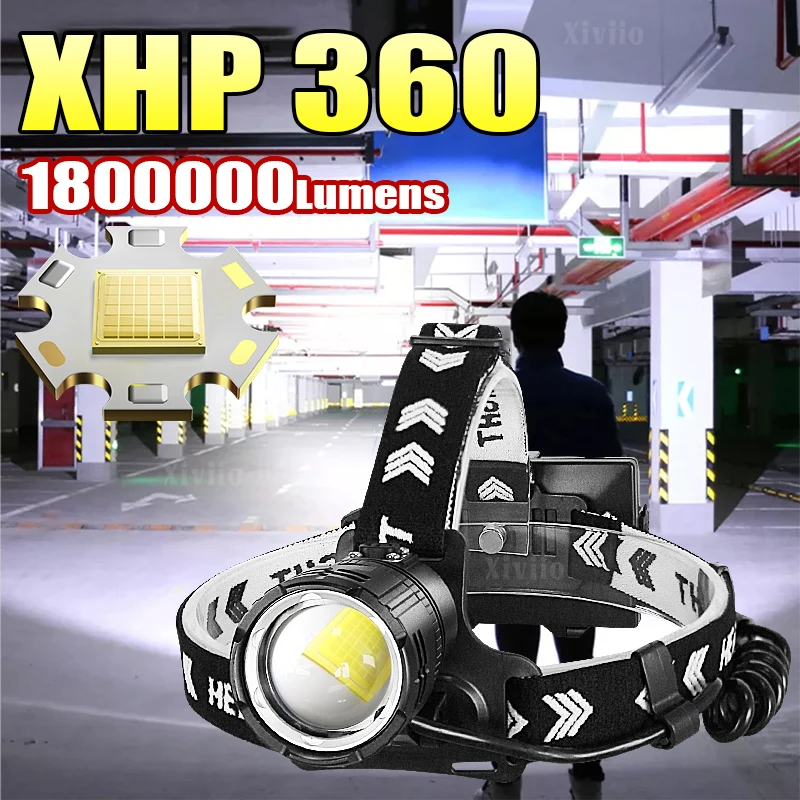 

Most Powerful XHP360 Headlamp High Lumen 180000 Zoom 1500m Rechargeable 800W Head Lamp Outdoor Camping Hiking Cycling Headlight