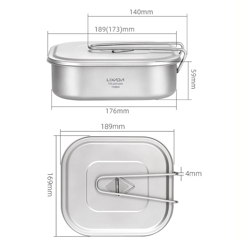1100ml Ultralight Titanium Lunch Box with Foldable Handle for Outdoor Camping Hiking Backpacking Picnic