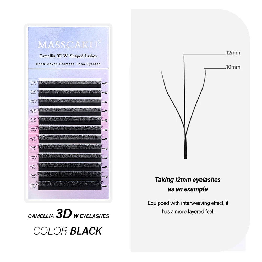 Heißer Verkauf Camellia 4D/5D W Wimpern C D Curl Einfach zu tragende Wimpern Handgefertigte automatische Blumenwimpernverlängerung von MASSCAKU – Detail 5