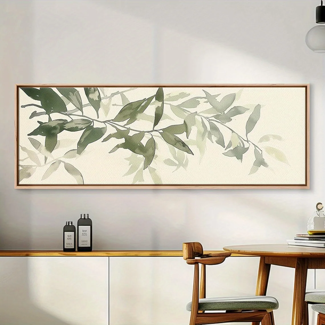 

Sage Green Plant Horizontal Canvas Print White Cloud Green Background Landscape Wall Art Poster for Living Room Home Decor