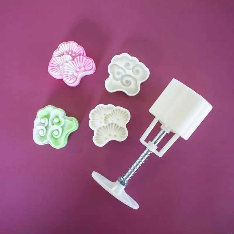 37ME Plastic Mooncake Mold 50/65g Cookie Cutter with 2 Stamps Hand Press Bakeware