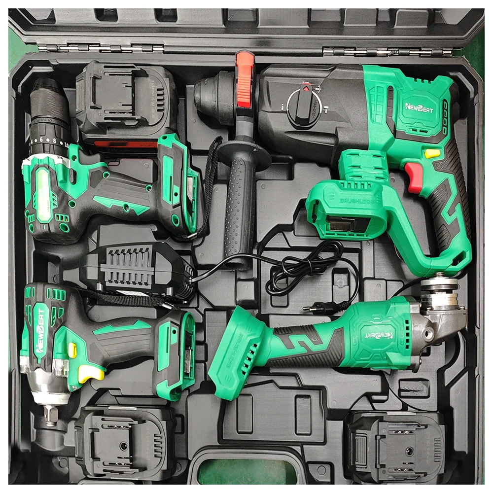Conjuntos de Ferramentas Elétricas Sem Fio 21V com Bateria, Kits de Chave de Impacto e Furadeira