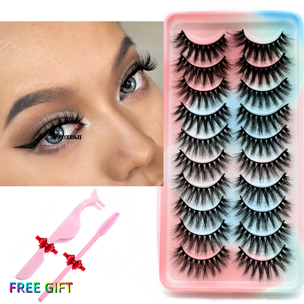 FOXESJI Makeup False Fake Eyelashes Wispy Soft Full 3D Faux Mink Lashes Fluffy Reusable Lash Extension Faux Cils Natural Lashes