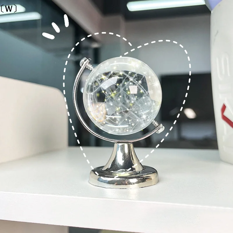 〔W〕INS Mini Crystal Globe Transparent Earth Glass Ball Ornament Educational Toy Home Office Decor Gift Decoration〔Winter1〕