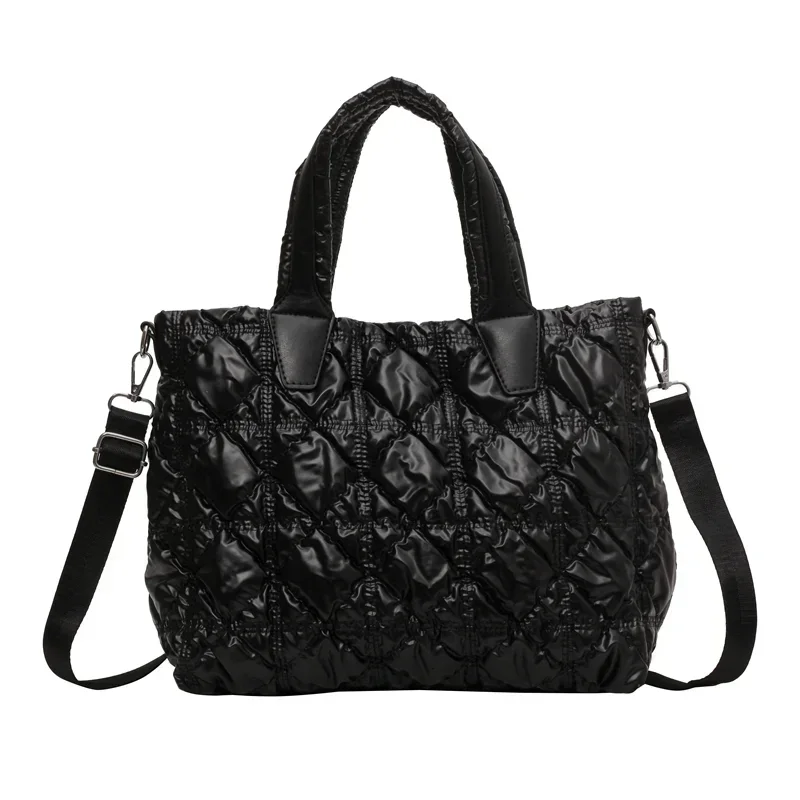 Modna torba damska Crossbody solidna codzienna torba na ramię nylonowa torebka o dużej pojemności pikowana wyściełana puchowa torba podróżna na zakupy — zdjęcie 4