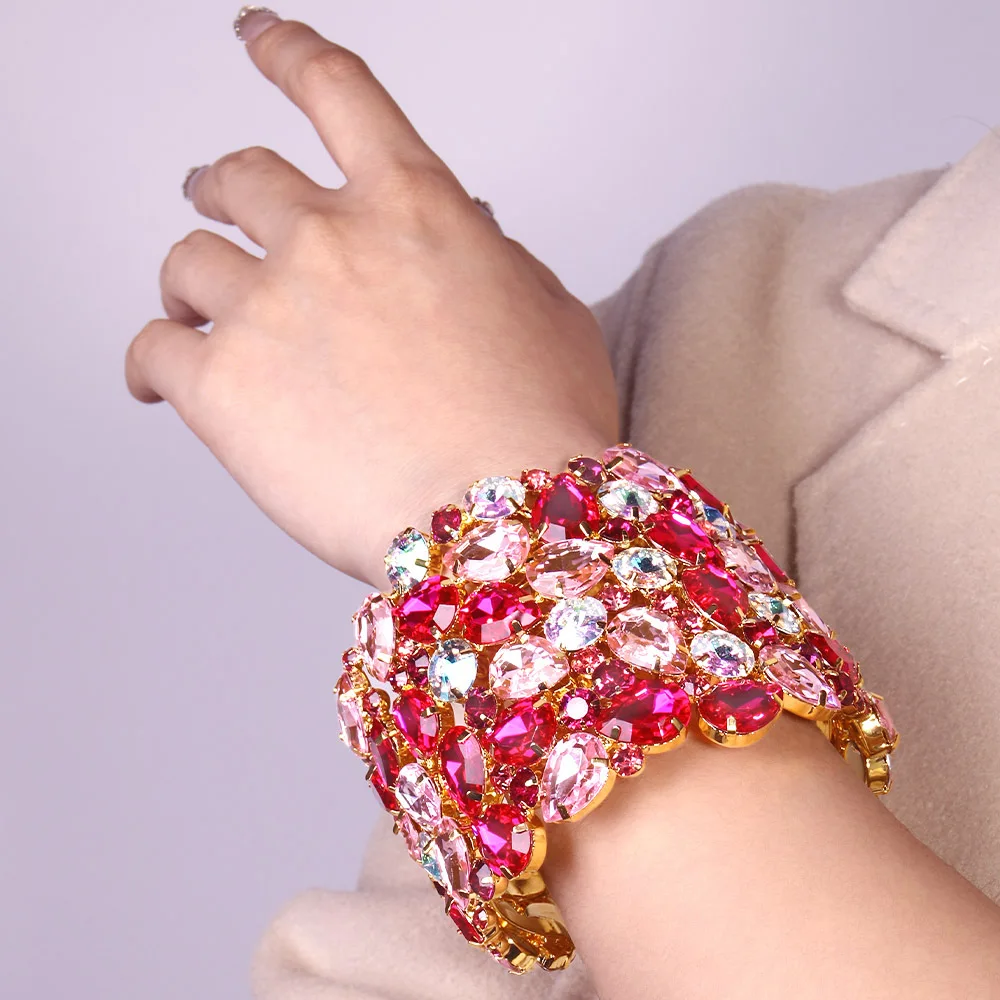 Rhinestone Geometric Open Bangle for Women Wedding Jewelry 2025 Christmas Gift Punk Statement Crystal Cuff Bracelet Hand Jewelry