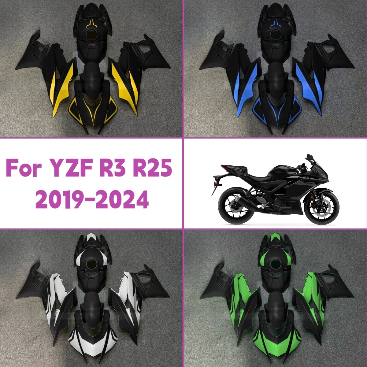 

Fit for 2019-2024 Yamaha YZF R3 R25 Fairings Kit Plastic Injection Molded Custom 19-24 YZFR3 YZFR25 Replacement Fairing Set