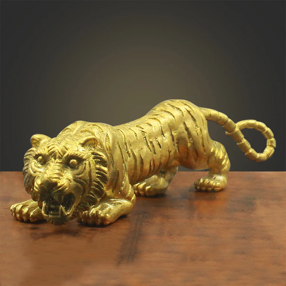 زخرفة النمر النحاسية النابضة بالحياة، مادة الدرجة العالية، ديكور المكاتب المنزلية، تمثال نمر فريد من نوعه لزينة الطاولة