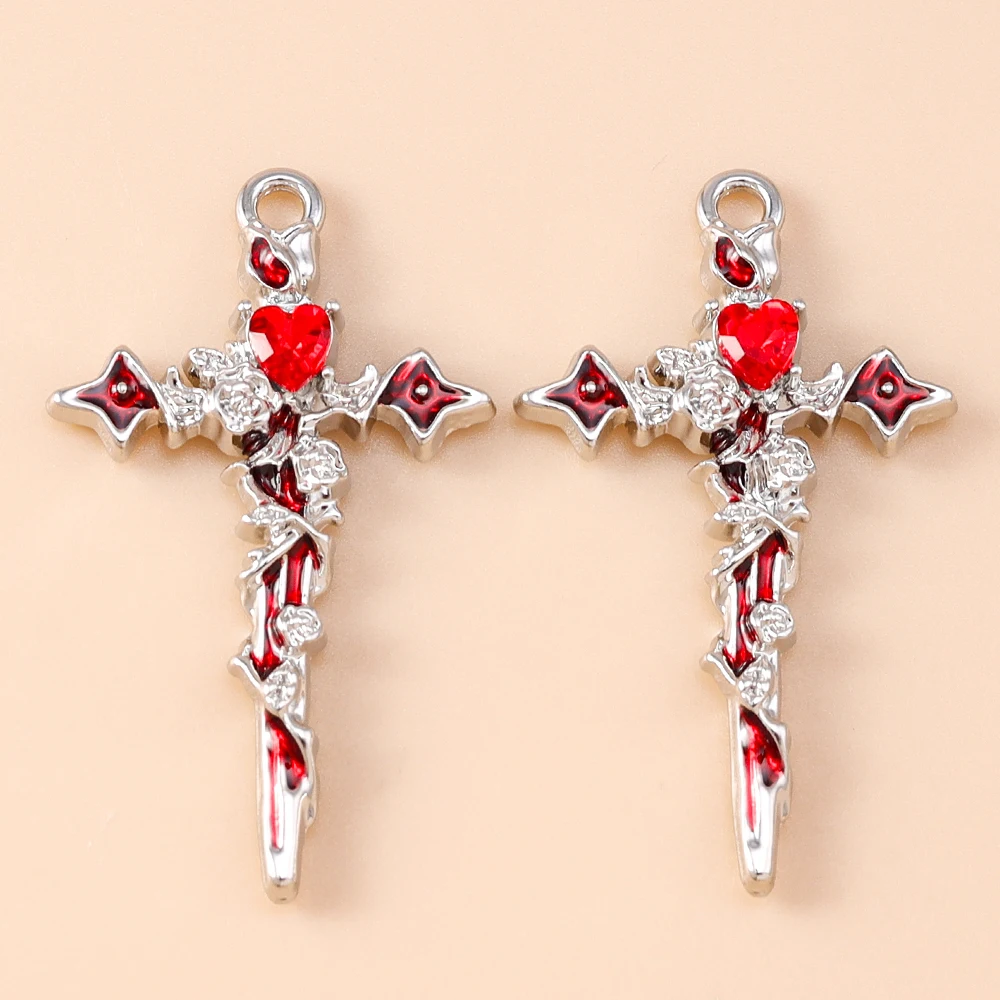 Leslie 5 Stück Retro Gothic Spinnennetz Herz Kreuz Charms für Schmuckherstellung Metall Steampunk Herz Anhänger DIY Ohrringe Halsketten – Detail 15