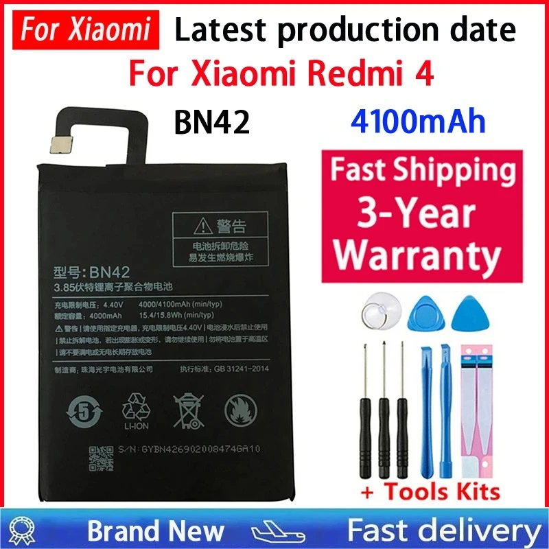 NEW 4100mAh BN42 Battery For Xiaomi Redmi 4 Hongmi 4 Redmi4 Mobile Phone Battery Bateria Batteries+Tools