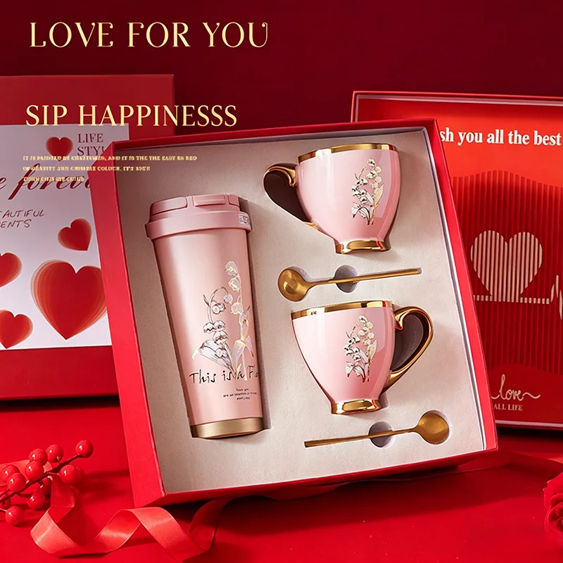 Mother's Day Gift Insulated Mug Set with Spoon 316 Stainless Steel Tumbler Cup for Mom Girlfriend Luxury Gift Home Office Cup
