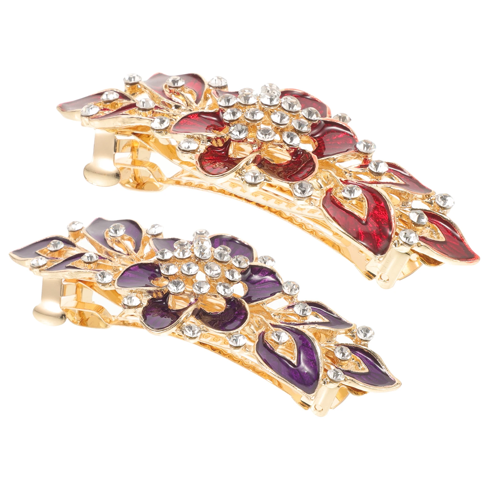 

2pcs Alloy Vintage Spring Hair Clips Barrettes Retro Hairpins For Women Girls Floral Design Fringe Clips Red Purple Set Elegant