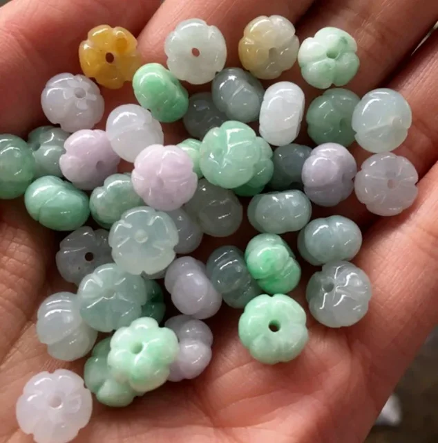 10PC Jade Emerald tri-colored dynia akcesoria do koralików DIY bransoletka kolczyki biżuteria moda naturalne ręcznie rzeźbione szczęście Amulet