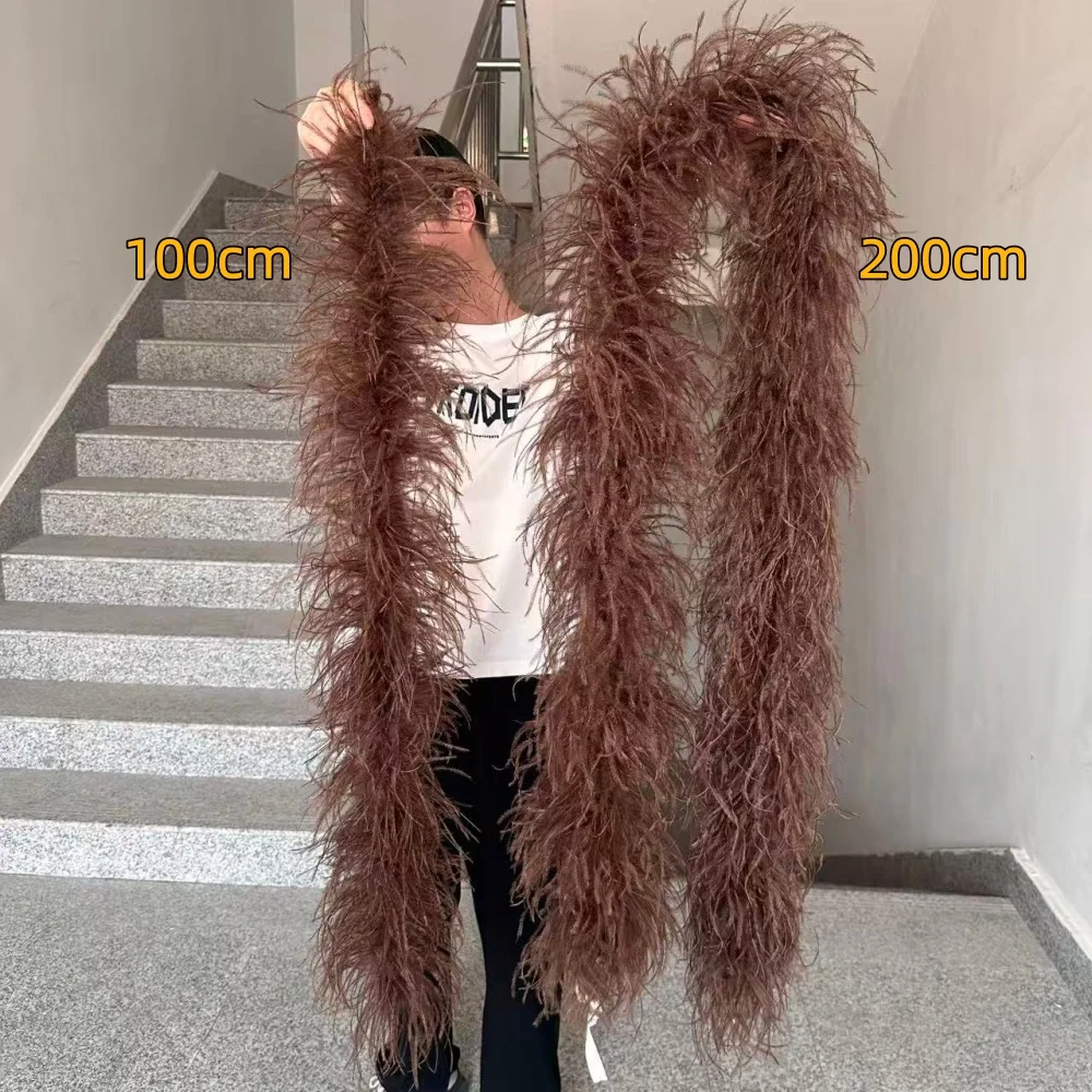 6 to 10 Ply Coffee Ostrich Feather Boa Fluffy Plumes Shawl for Wedding Party Stage Costume DIY Sewing Decoration 0.5 1 2 Meters