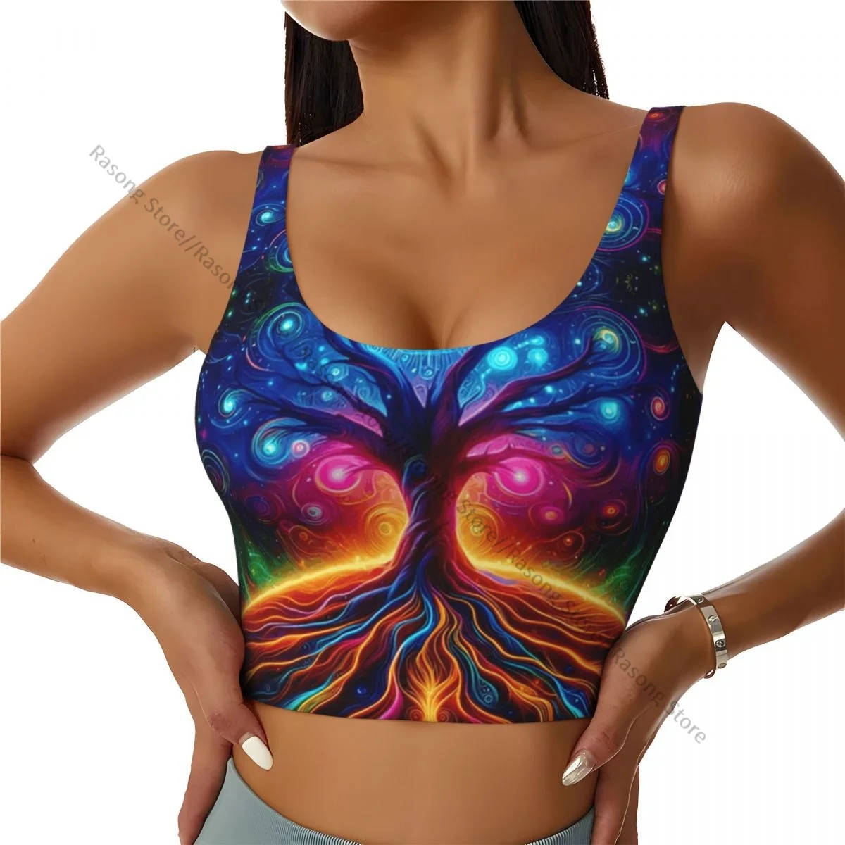 Sports Bra Women Running Yoga Clothes Vest Colorful Tree Background Gathering Fitness Vest