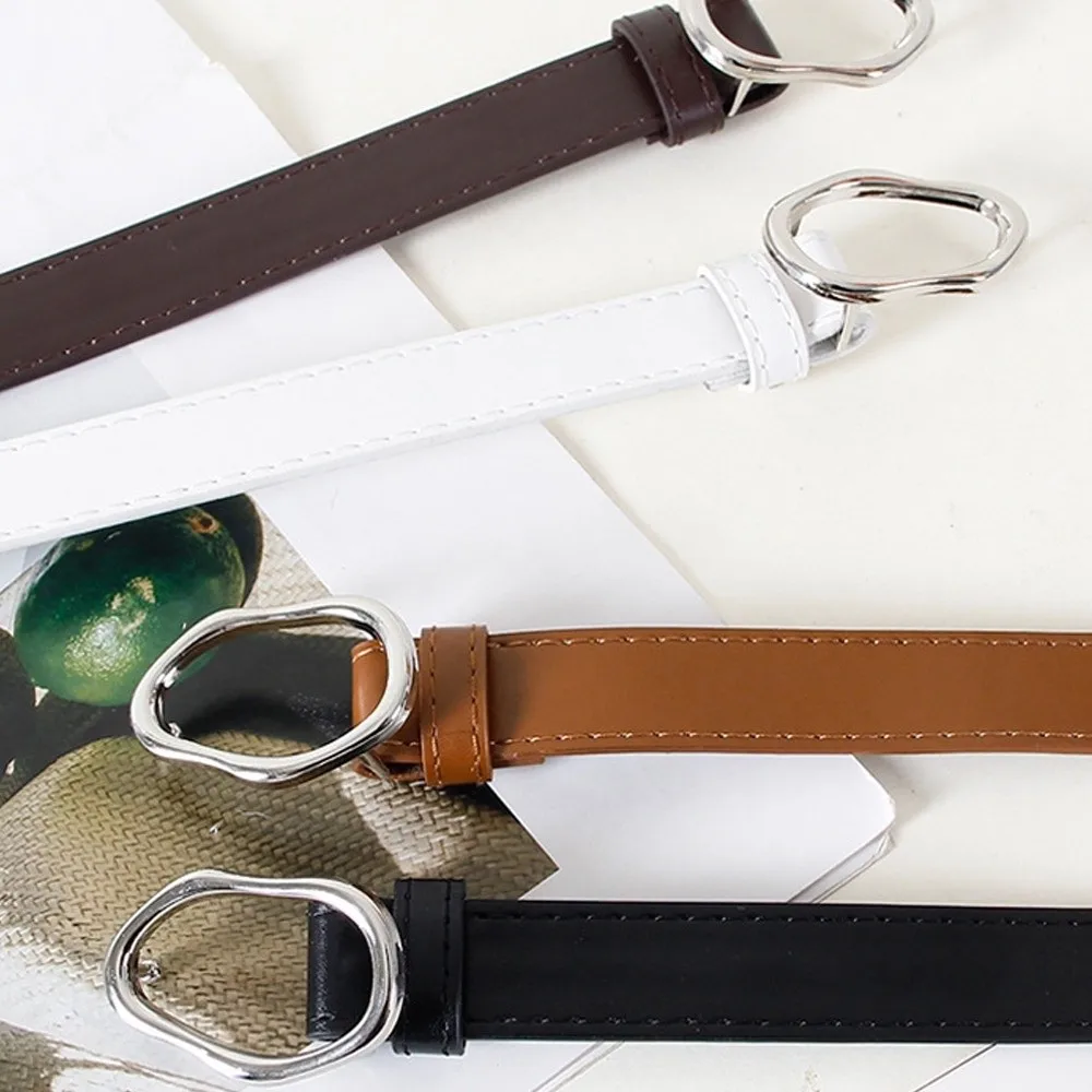 حزام خصر رفيع عالي الجودة بإبزيم غير منتظم من جلد البولي يوريثان حزام خصر غير رسمي للنساء