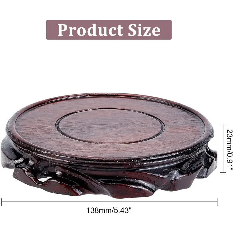 1 pcs Solid Wood Display Stand Base 5.4x1 inch/13.8x2.3cm Circular Pedestal Vase Display Stand Oriental Carved Wooden