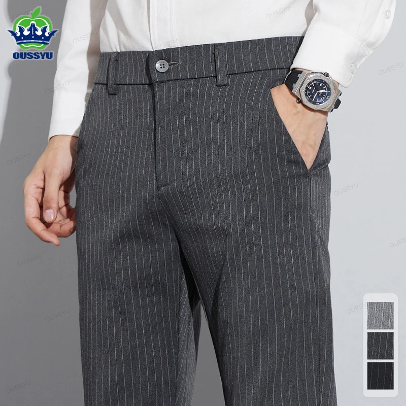 High Quality Brand Clothing Autumn Stripe Suit Pants Men Fashion Business Solid Color Office Slim Long Casual Trousers Male 28-3