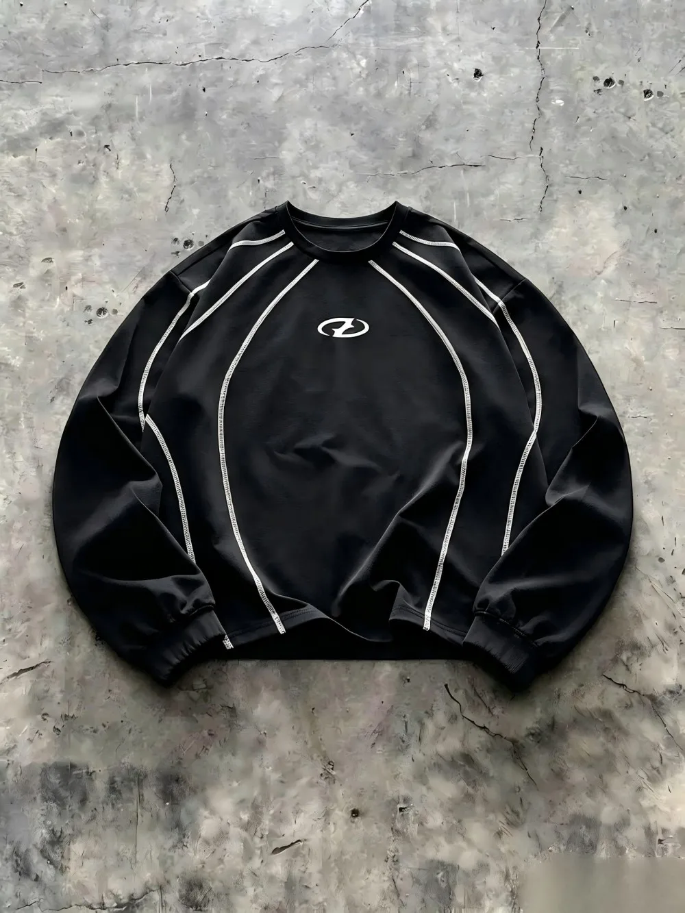 New American men's autumn minimalist letter stripe print soft and comfortable round neck long sleeved T-shirt outdoor street top