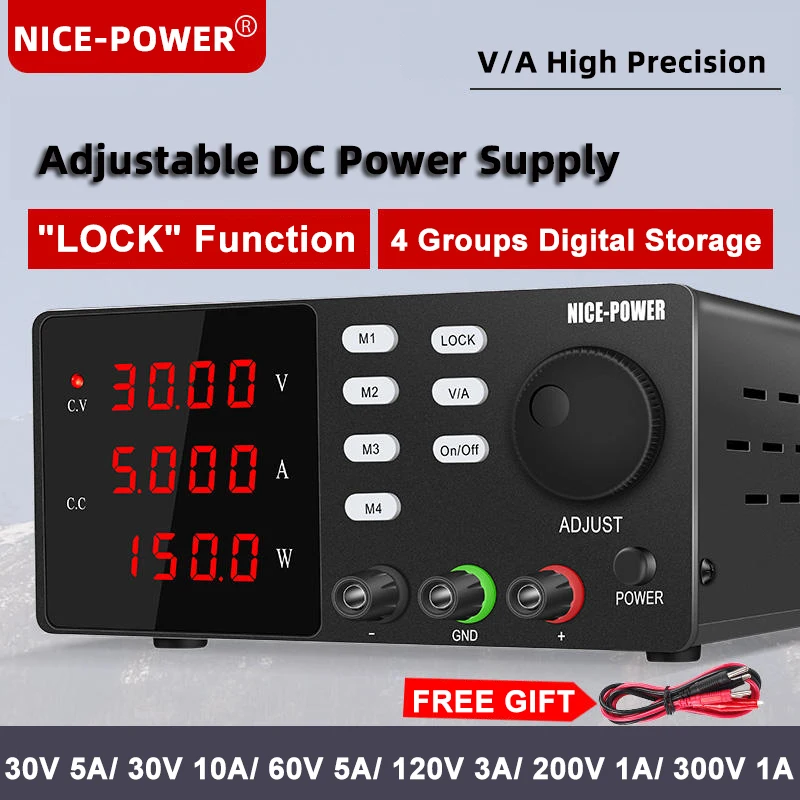 

NICE-POWER Adjustable DC Power Supply Voltage Regulator 30V 5A/60V 5A Lab Work Power Source 4Group Data Storage Switch 220V 110V