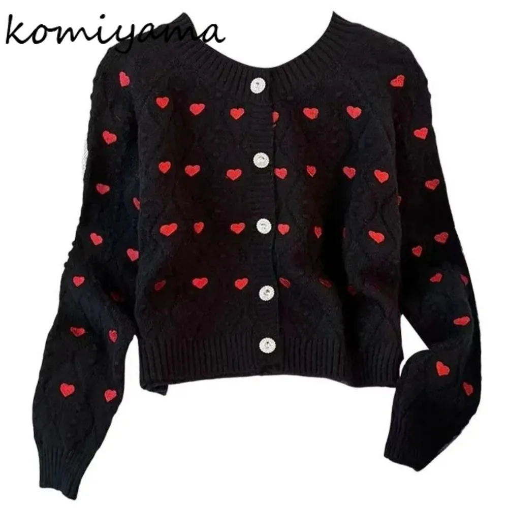 

Love Heart Embroidery Cardigan O-neck Long Sleeve Knit Woman 2025 Sweater Sweet Loose Ropa De Mujer Autumn Cardigans Clothes