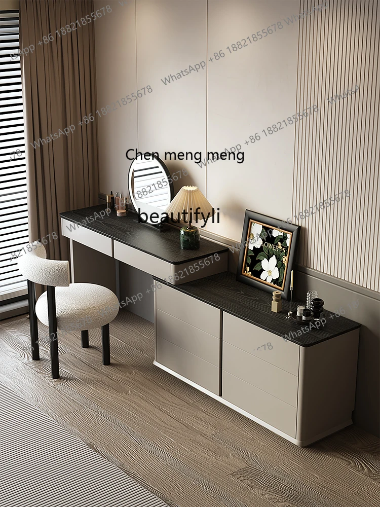 D178 Dresser, chest, integrated black retro style makeup table, bedroom end of bed, modern minimalist solid wood