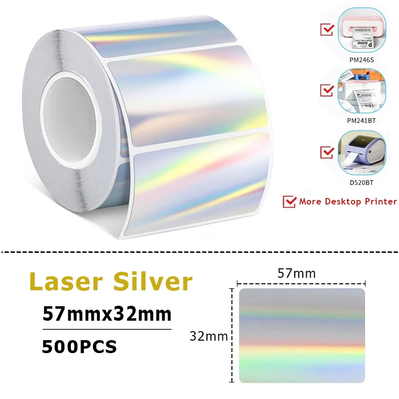 Phomemo PM246S D520 PM241BT Holographic Laser Silver/Gold Thermal Sticker DIY Seal Labels Festival Crafts Party Decorations