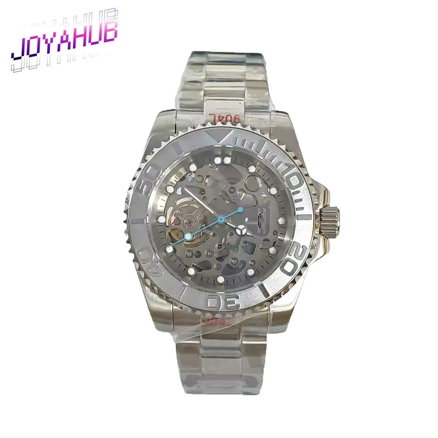 

Часы из нержавеющей стали с логотипом на заказ, 40 мм + средний гладкий ремешок + NH70, прозрачное дно, синее сапфировое зеркало, зеленые флуоресцентные часы