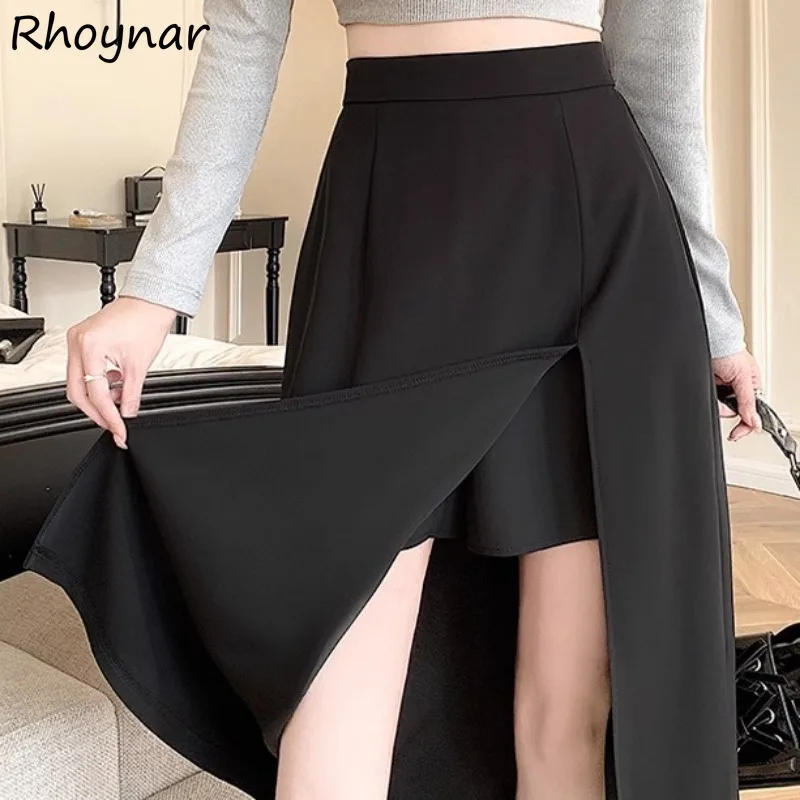 

Skirts Women Summer Korean Style Hip-covering Side-slit Fashion A-line High Street Solid Simple All-match College Summer Chic