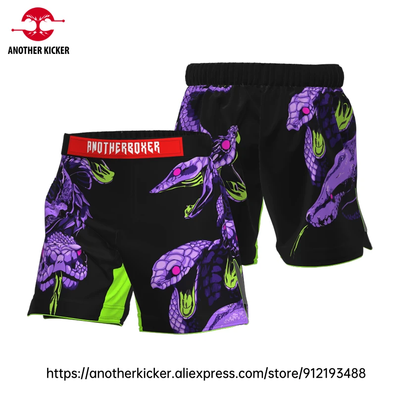 MMA Shorts Men Women Purple Snake Sublimated Grappling Sparring Boxing Training Shorts BJJ Jiujitsu MMA Kickboxing Pants S-3XL