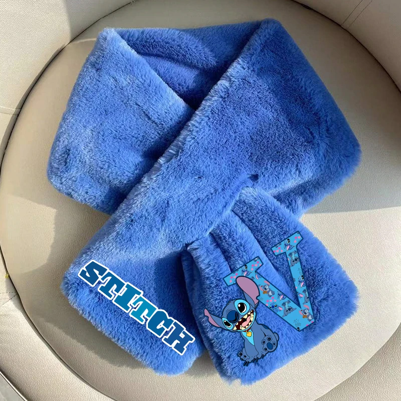 غرزة ديزني القطيفة وشاح Kawaii الكرتون رسالة A-Z مطبوعة منديل الأطفال شتاء دافئ اكسسوارات الاطفال هدايا عيد الميلاد #5