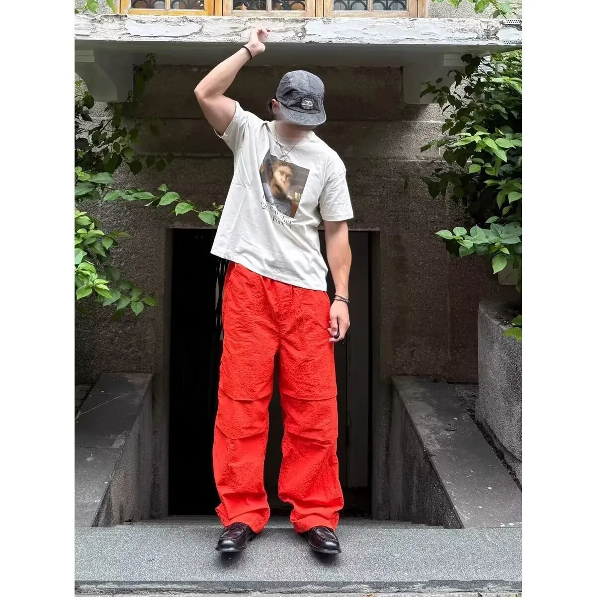 

Orange Workwear Pants Men Women Casual Loose Wide Leg American Sle Spring Summer Faionable Durable Polyester Fiber