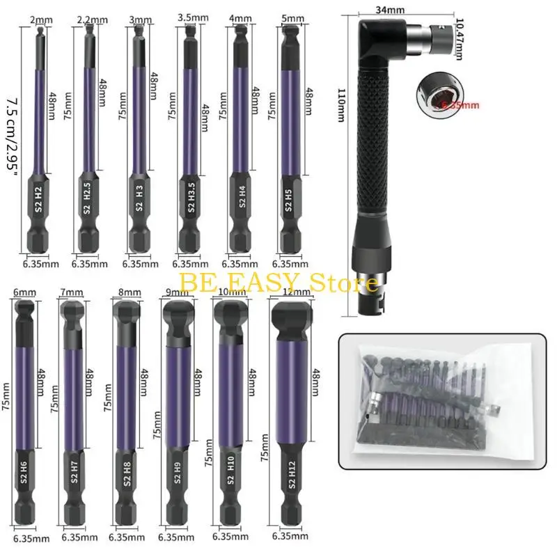 E28F Ball End Hexagonals Bit schroevendraaierkop met 1/4inch dubbele kopzekel set