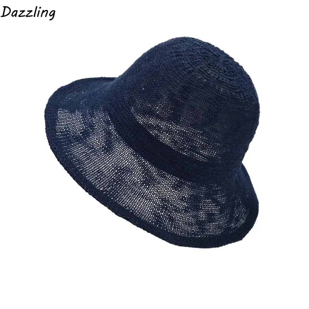 

Fashion Korean Knitted Bucket Hat Cotton Yarn Breathable Fisherman Hat Visor Sunscreen Basin Cap Outdoor