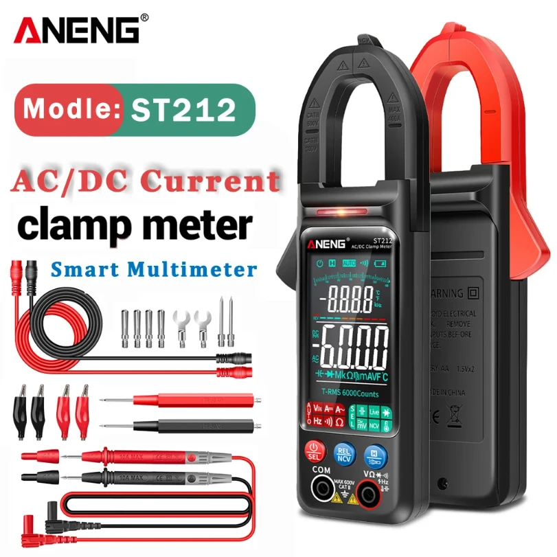 

ANENG ST212 DC/AC Current Digital Clamp Meter 6000 Counts 400A Amp Multimeter Large Color Screen Voltage Tester Car Hz NCV Ohm